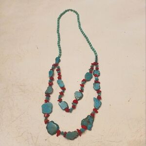 Necklace turquoise with red accents